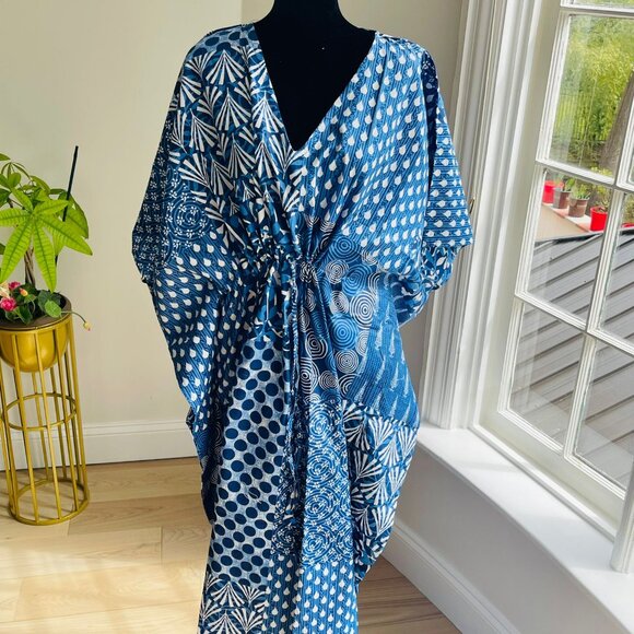 BRAND NEW Women Indian Handmade Cotton Kaftan Dress Hand Block Print Caftan Gown - Picture 1 of 7
